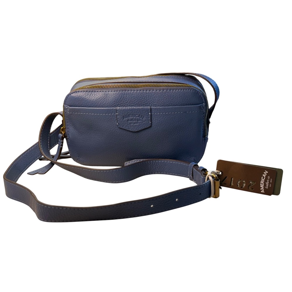 American Leather Co Nashville Double‎ Zip Camera Crossbody Blue ALC2644 New Bag